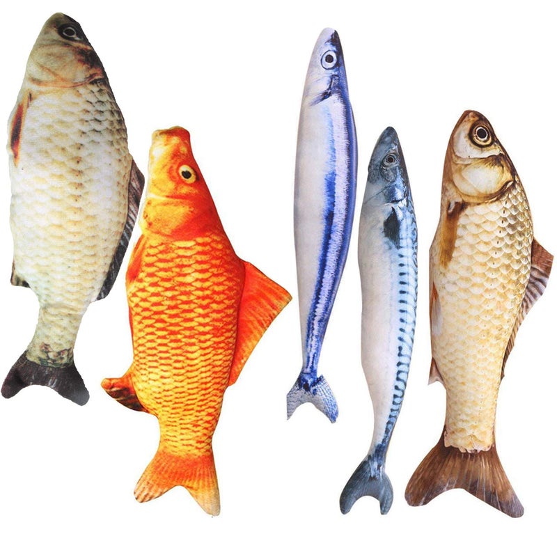 HAPY SHOP Catnip Toys 5 Pack - Simulation Fish Shape Realistic Fluffy Catnip Doll Interactive Pets Pillow Chew Bite Supplies for Cat Kitten Kitty - Image 1